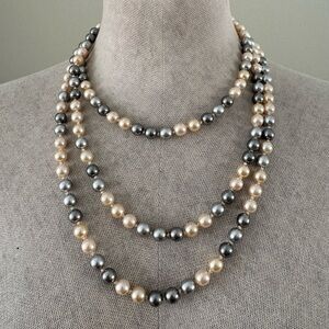 Vintage Extra Long Faux Pearls Cream and Grey